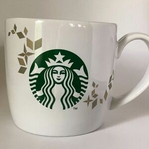 2013 Starbucks Holiday Collection Gold Accents Green Siren White Coffee CUP